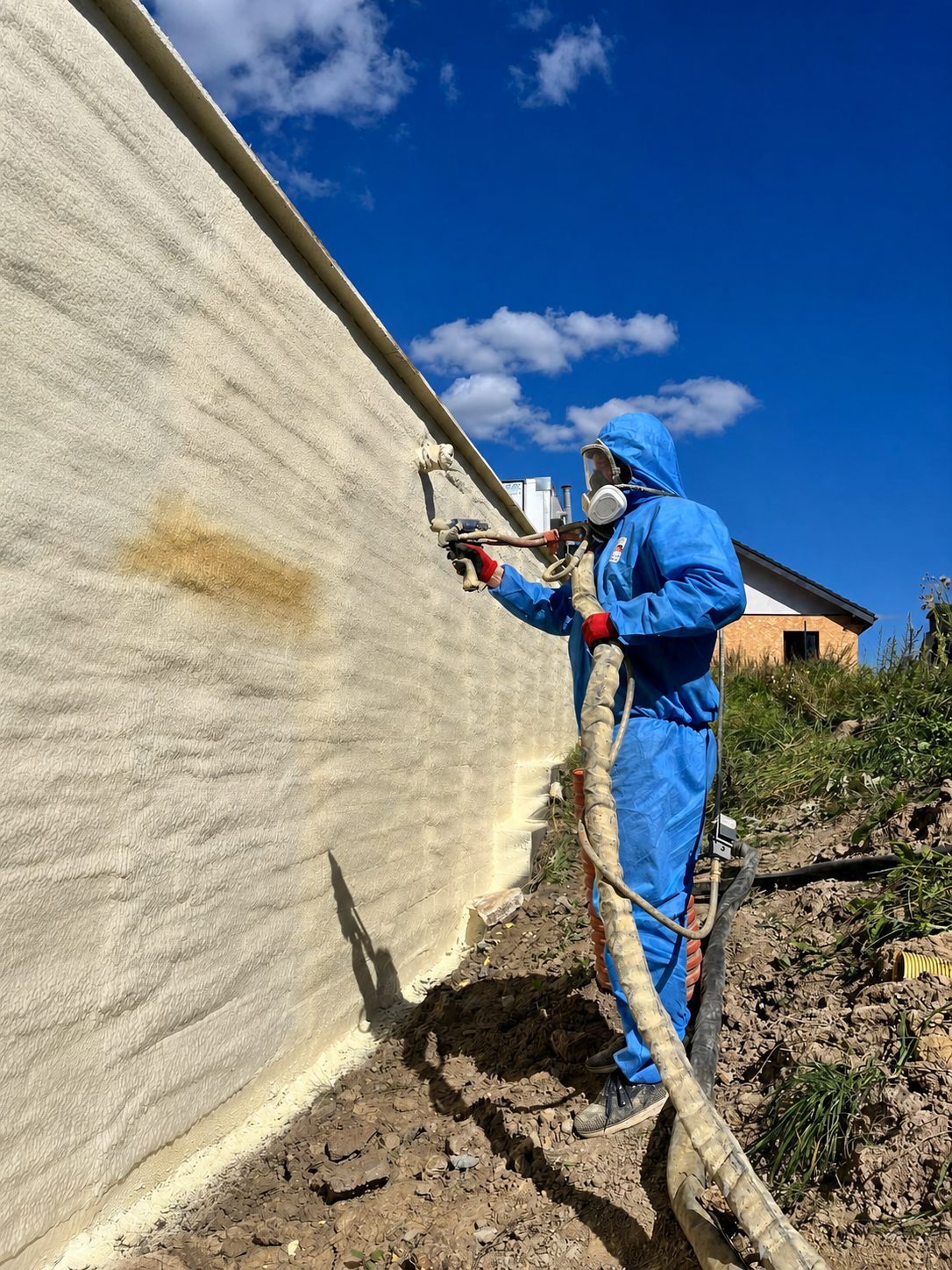 Natrysk piany PUR na fundament domu